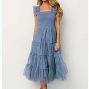 Baltic Born Blue Smocked Tiered Midi Dress